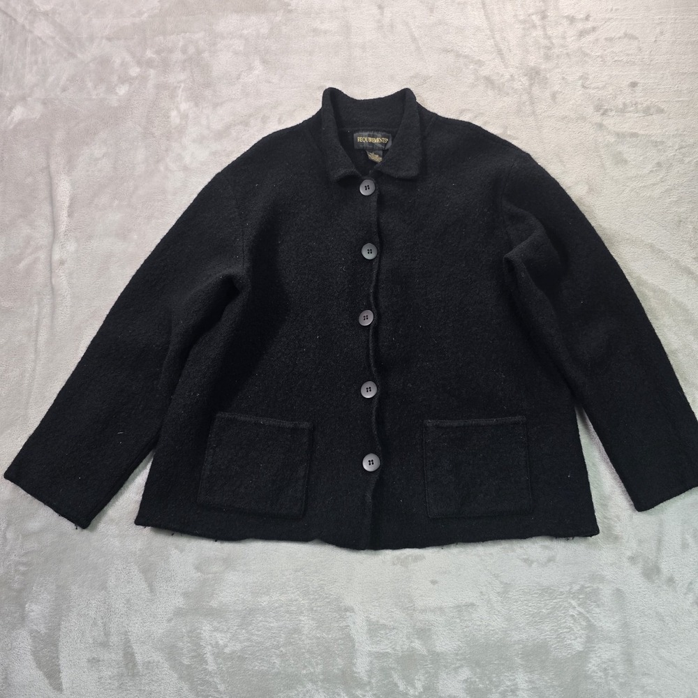 Requirements Women's 100% Wool Jacket Large Black Button Front Collared Coat